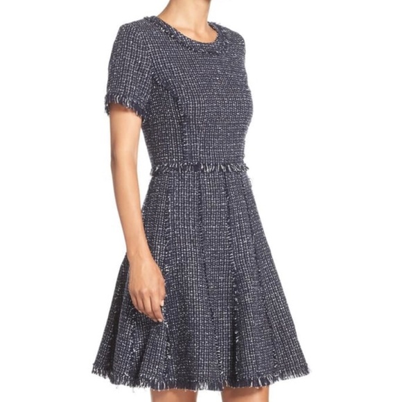 Eliza J Tweed Dress, navy blue size 2P - Picture 2 of 16